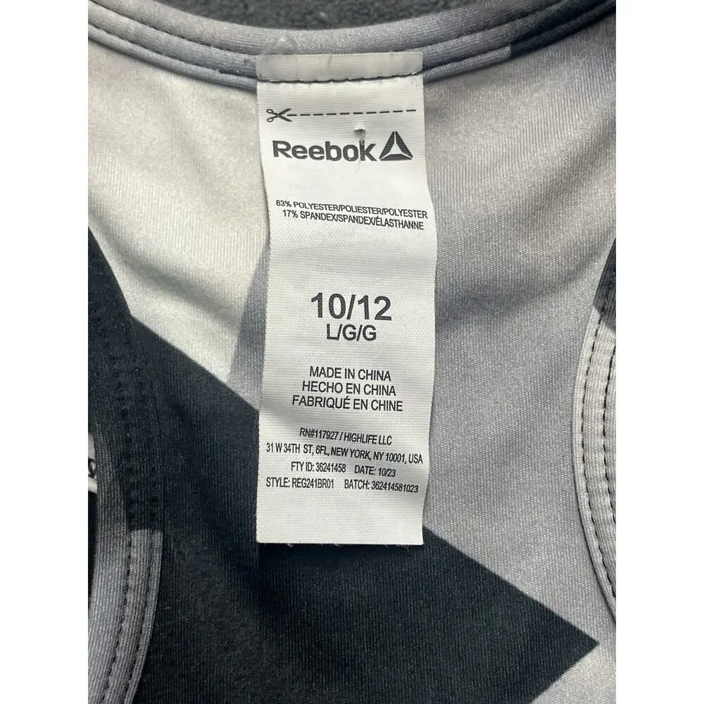 Reebok Sports Bra Girls Reversible Racerback Black Ombre Athletic Crop Top 10/12